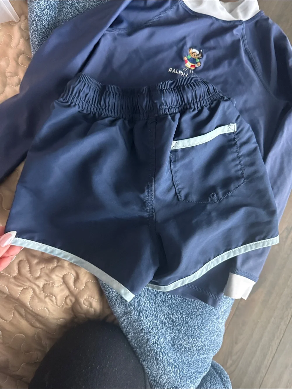 Ralph Lauren Navy and White Boys Two-Piece Swim Set with Polo Bear